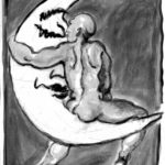 "Hombre besando a la luna", óleo y grafito sobre papel, 40x30 cm, (2009)