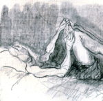 "Lectora sobre la cama", grafito sobre cartulina, 11x16 cm, (2008)