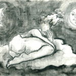 "Mujer sobre nube", grafito sobre cartulina, 11x16 cm, (2009)