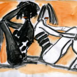 "Negra y blanca en la playa", óleo sobre papel, 23x33 cm, (2007)