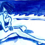 "Bañista azul con viento", óleo sobre papel, 23x33 cm, (2007)